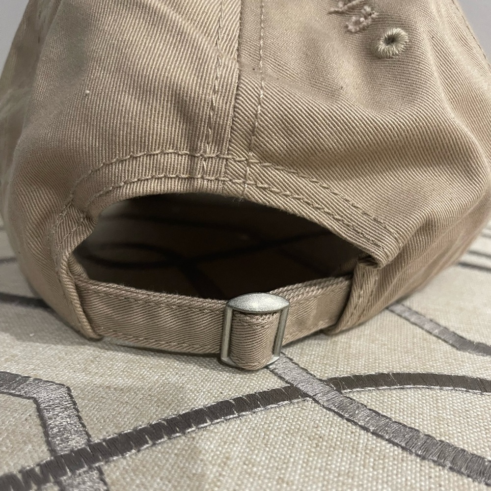 Upcycled Luxury Brand Distressed Khaki Baseball Hat - Picture 2 of 3